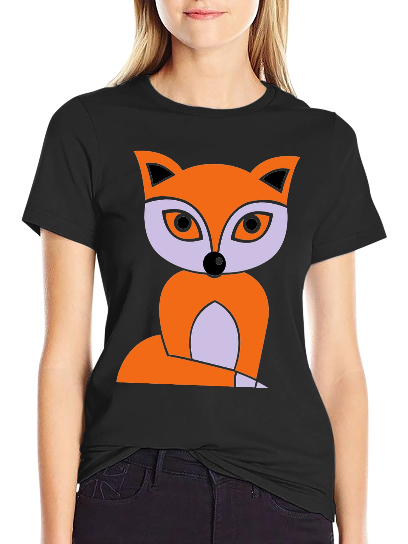 Fox Graphic Print T-Shirt - Black Cotton Tee