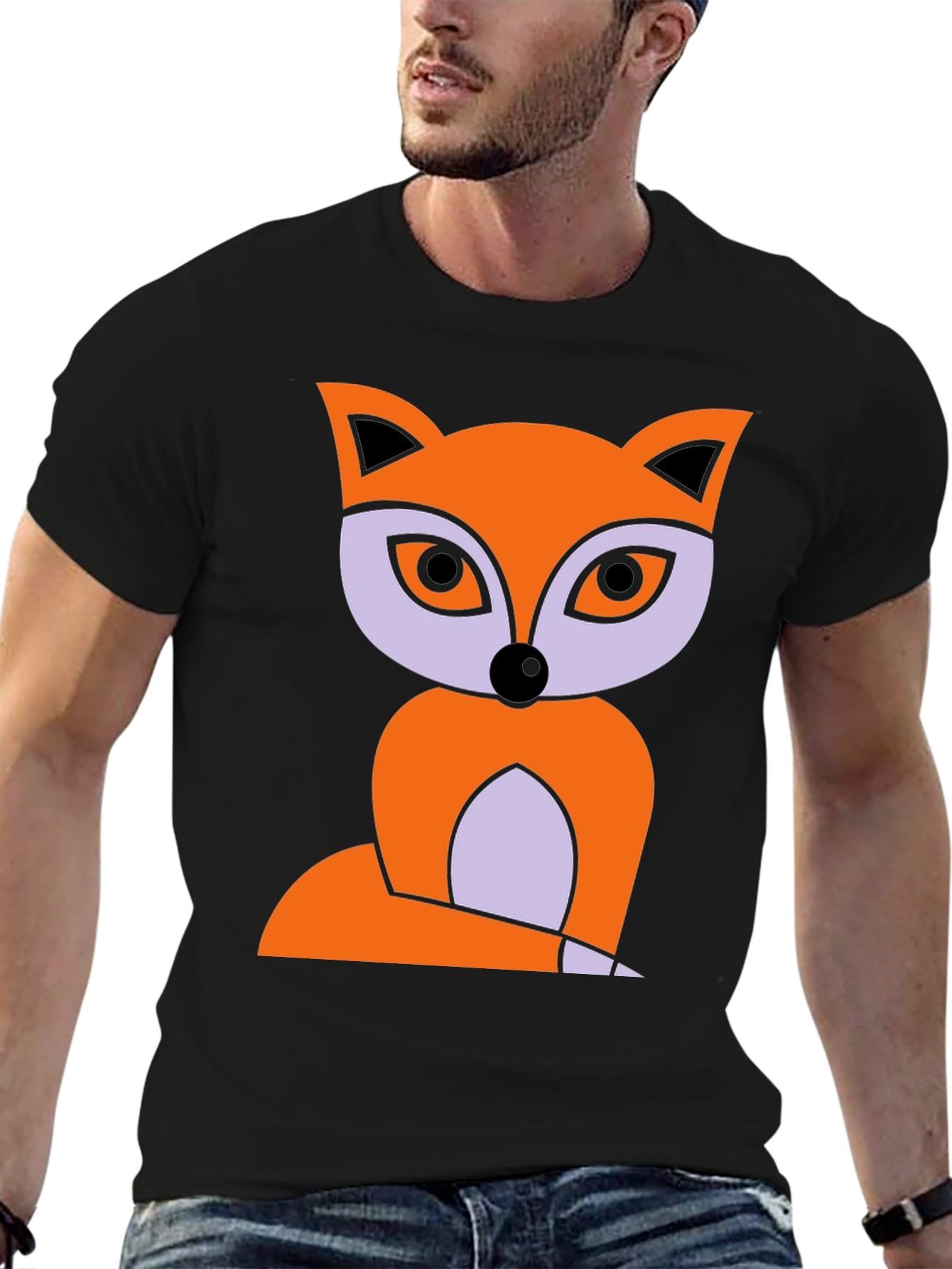 Fox Graphic Print T-Shirt - Black Cotton Tee