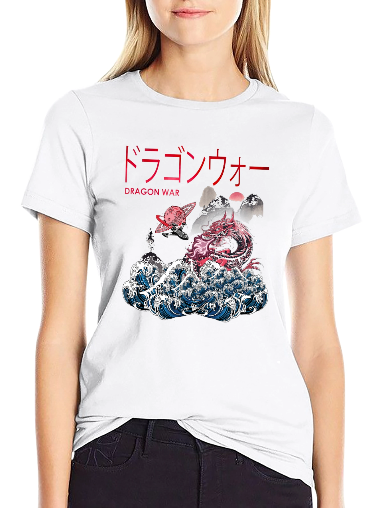 Dragon War Graphic Tee - Japanese Style Wave Design