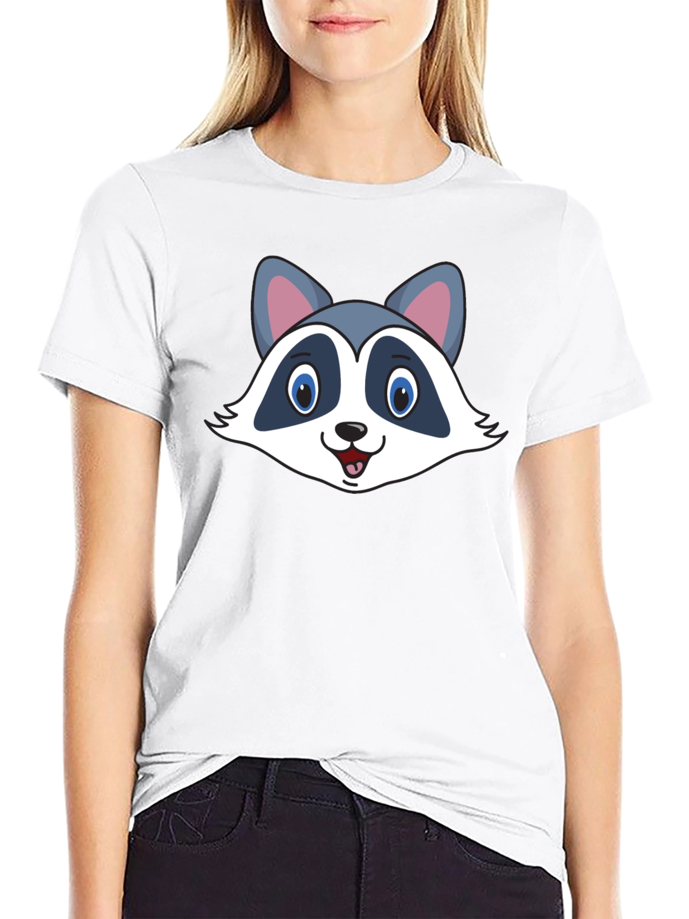 Cute Raccoon Graphic Black T-Shirt