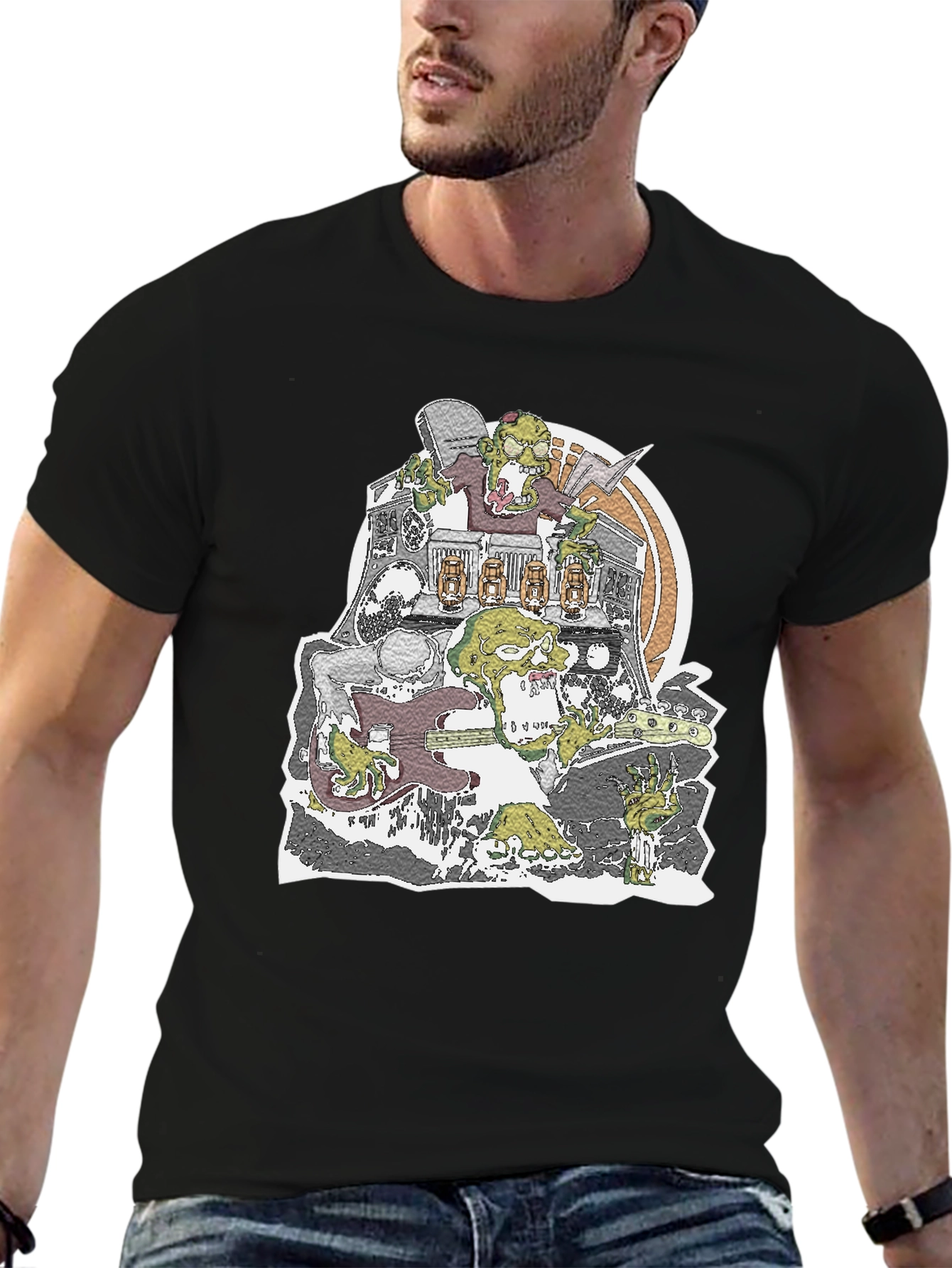 Zombie Band Graphic T-Shirt - Black Crew Neck