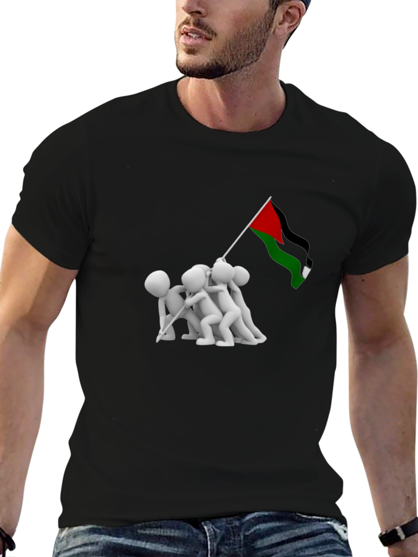 Raising Flag Graphic Tee - Black Cotton Blend