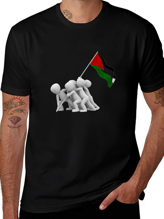Raising Flag Graphic Tee - Black Cotton Blend