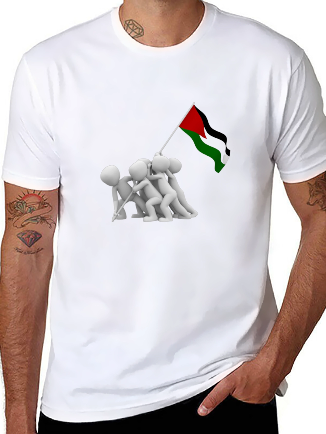 Raising Flag Graphic Tee - Black Cotton Blend