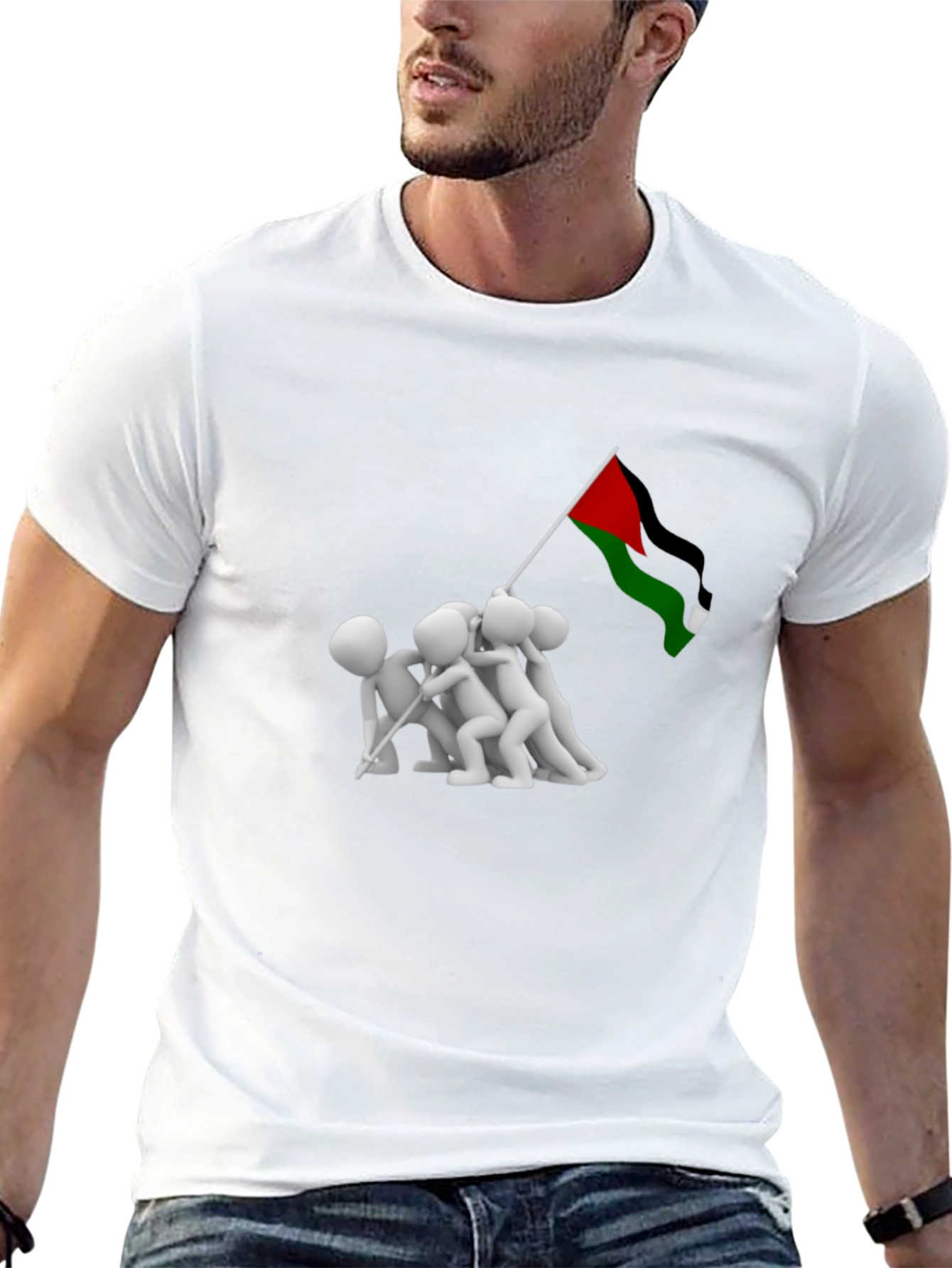 Raising Flag Graphic Tee - Black Cotton Blend