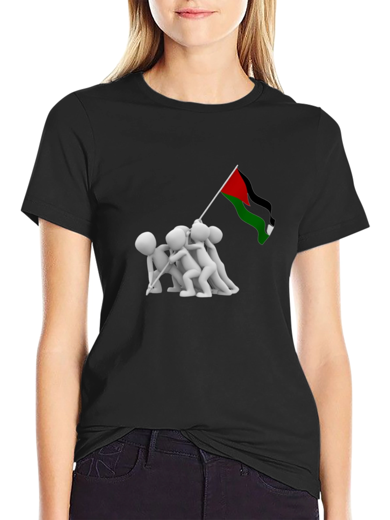 Raising Flag Graphic Tee - Black Cotton Blend