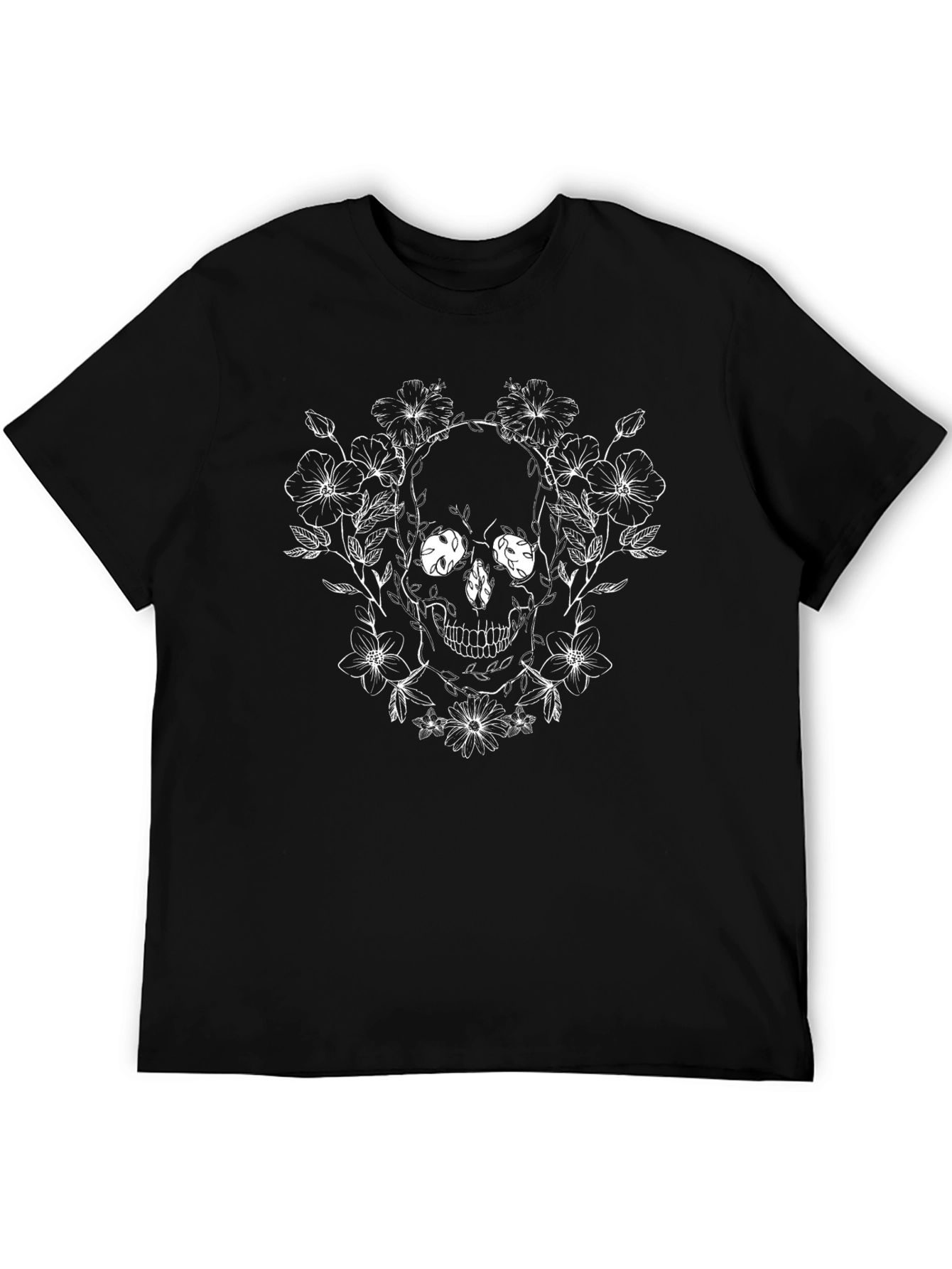 Skull & Floral Graphic Tee - Black