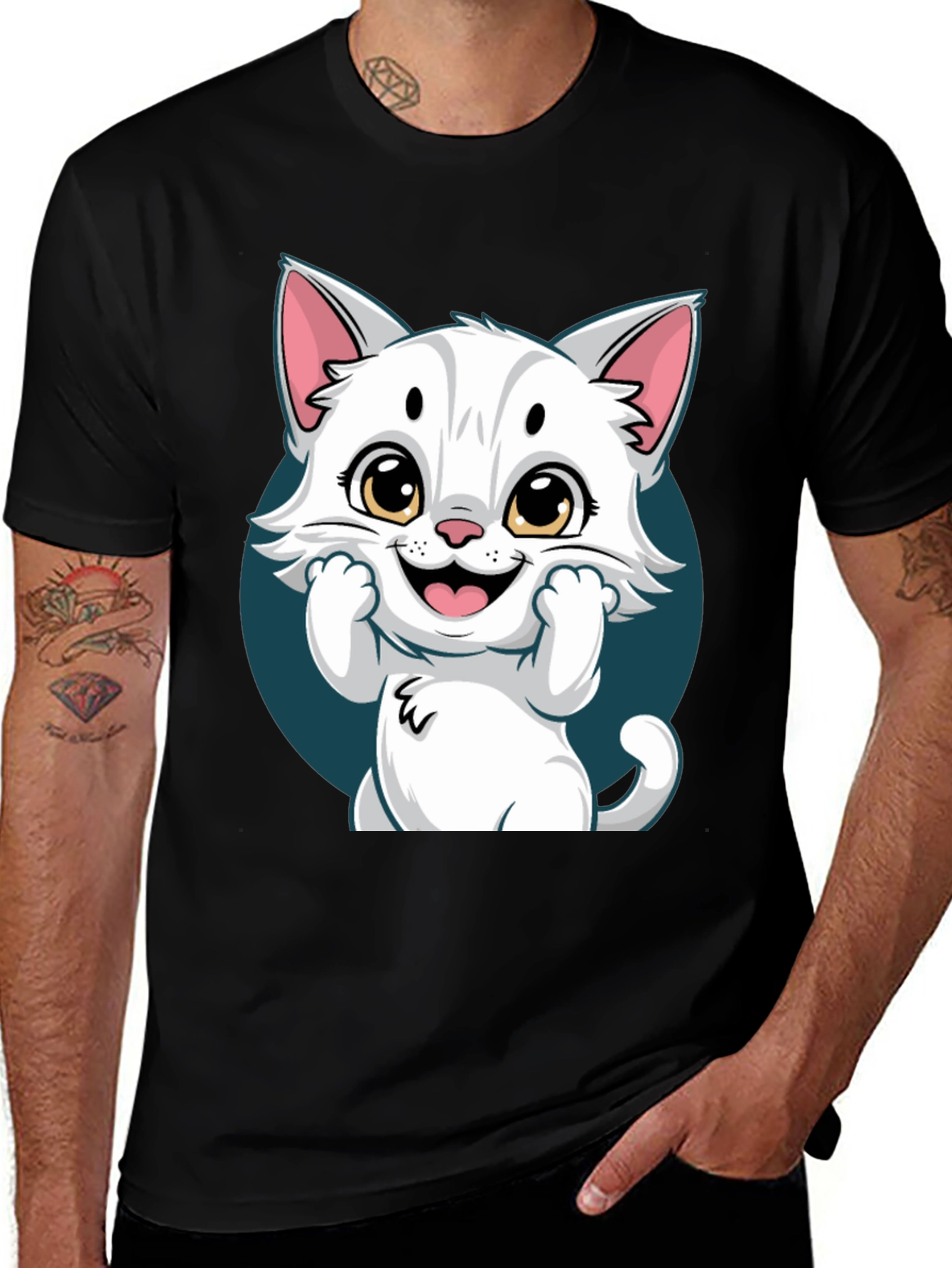 Cute Cartoon Cat Graphic T-Shirt - Unisex Tee