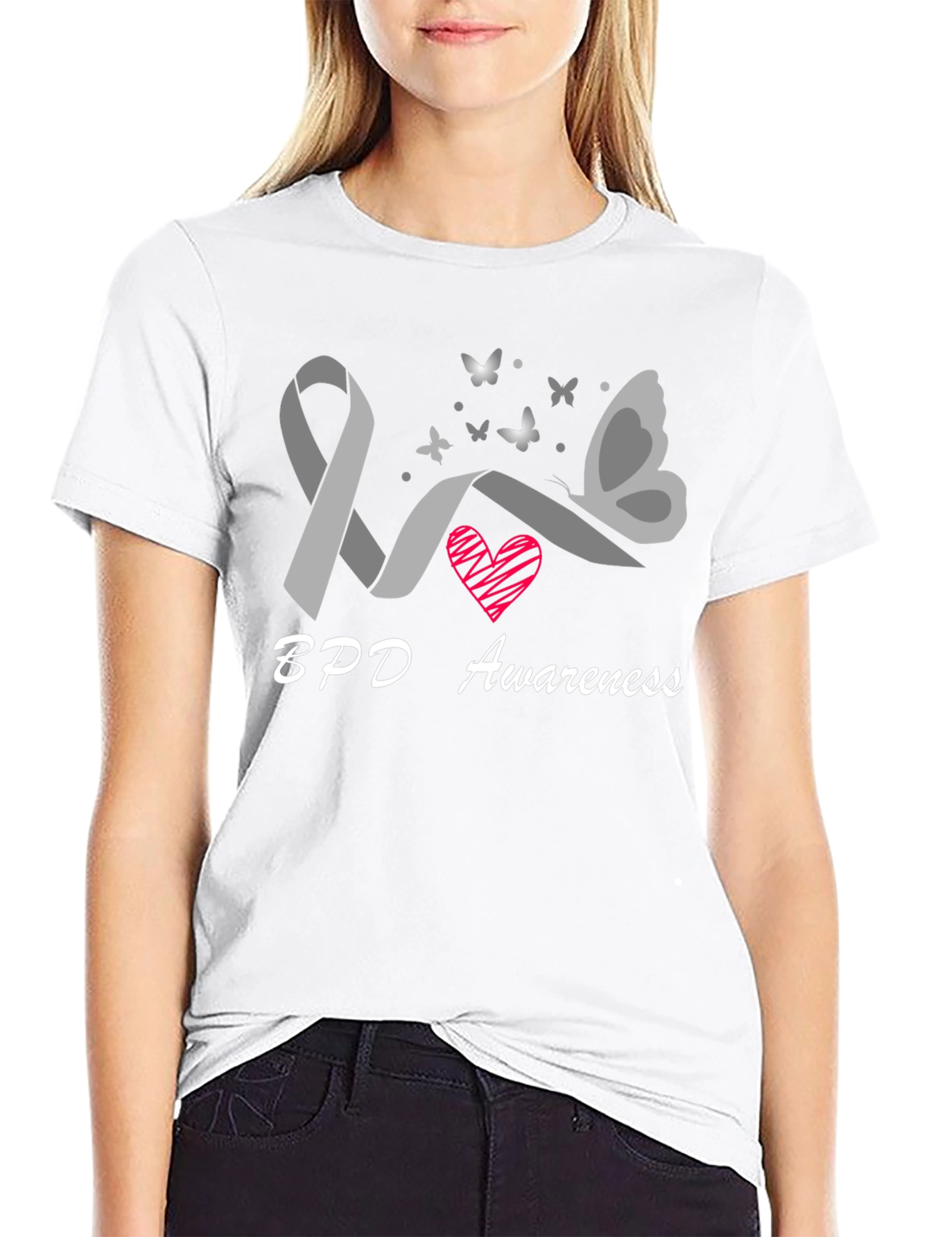 BPD Awareness Ribbon Butterfly Graphic T-Shirt