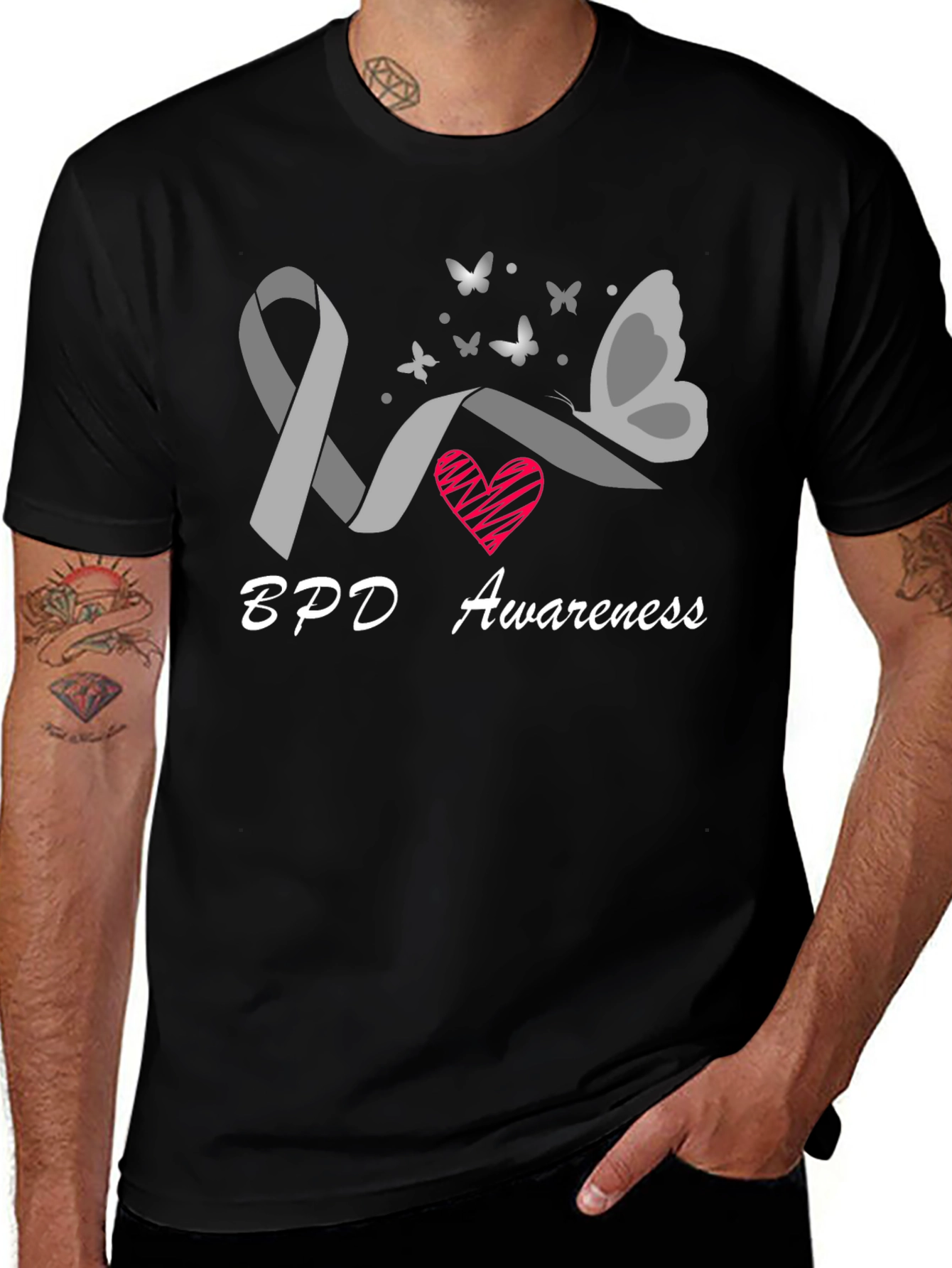 BPD Awareness Ribbon Butterfly Graphic T-Shirt
