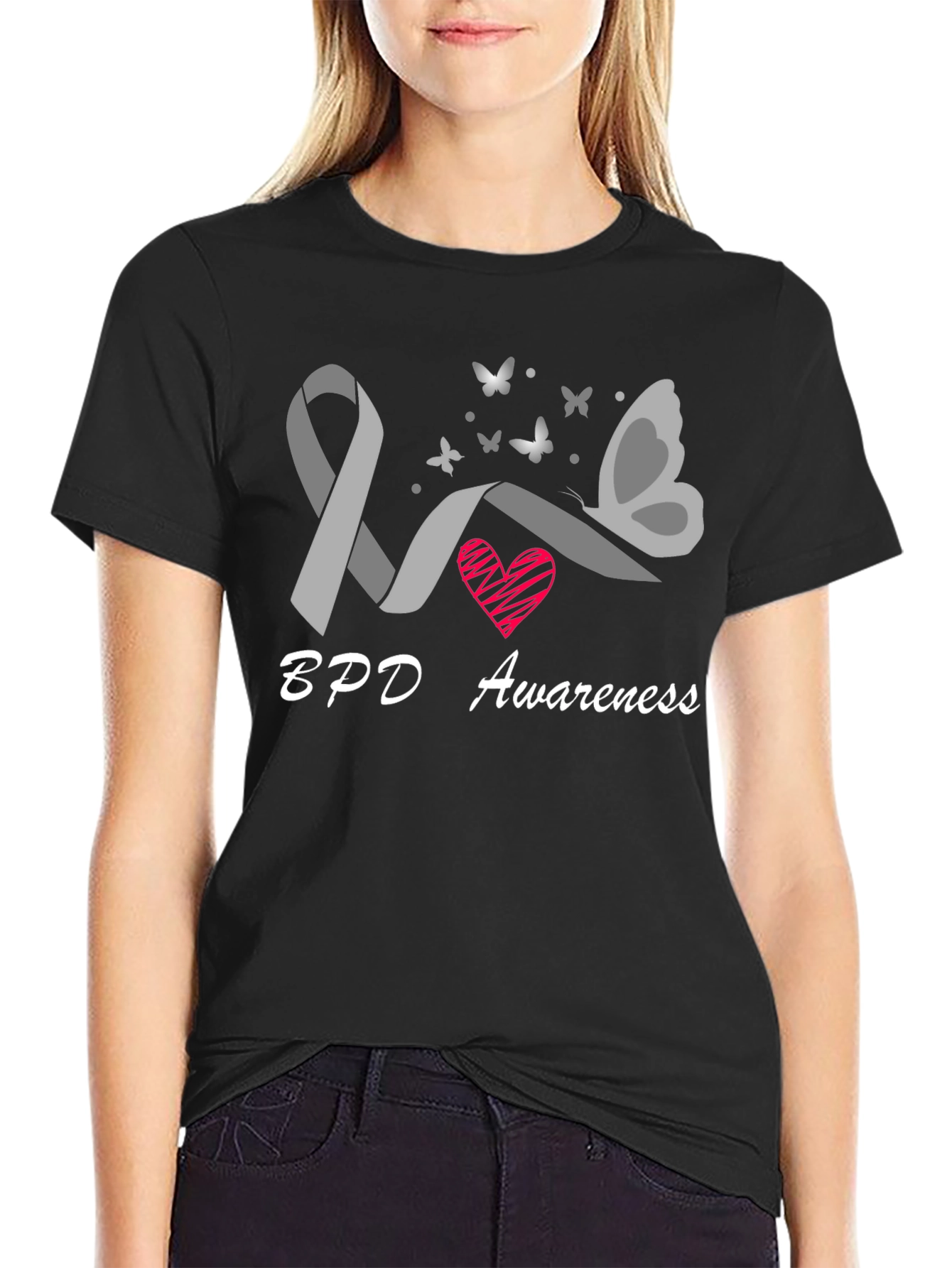 BPD Awareness Ribbon Butterfly Graphic T-Shirt