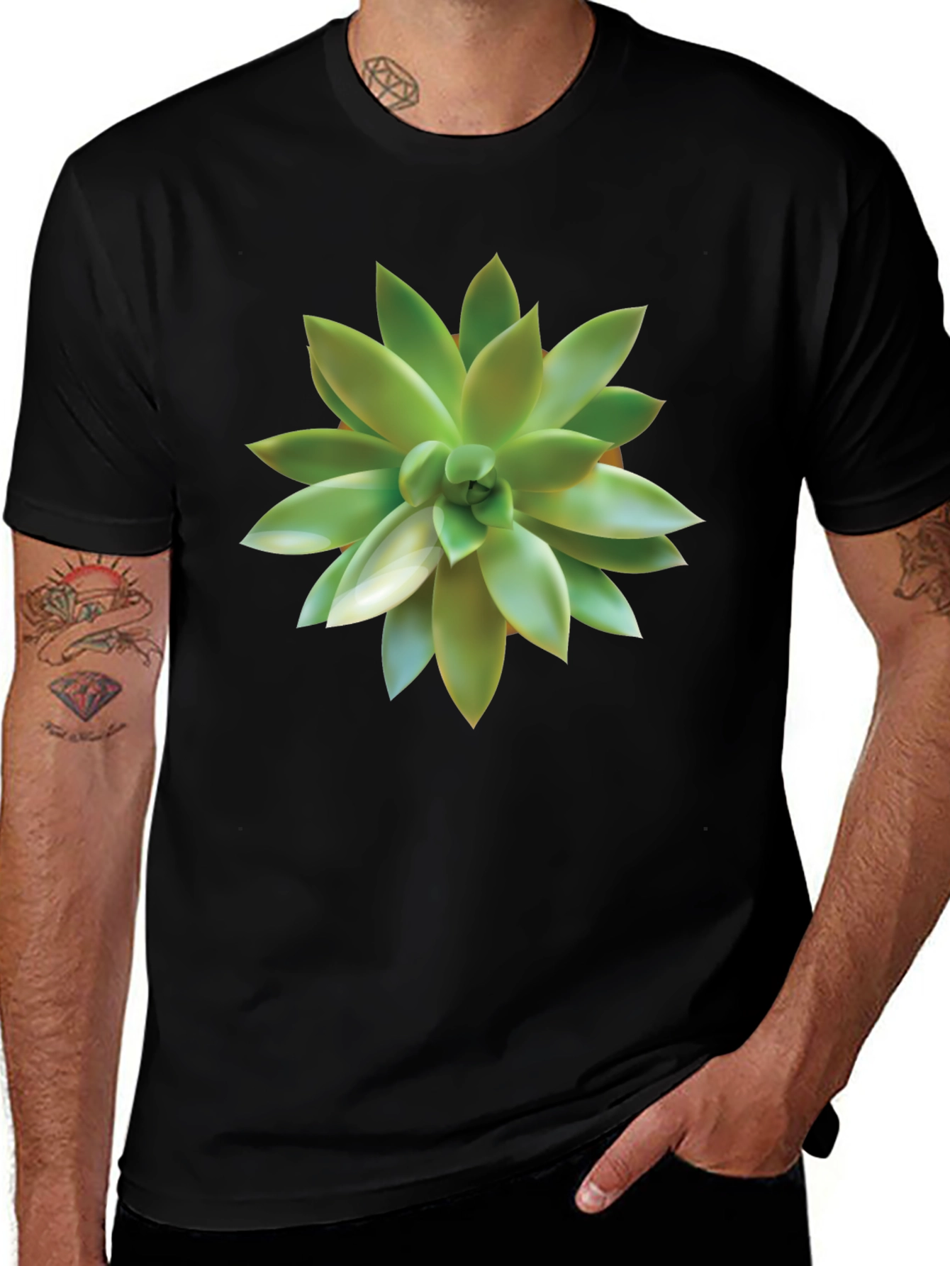 Succulent Graphic Black T-Shirt