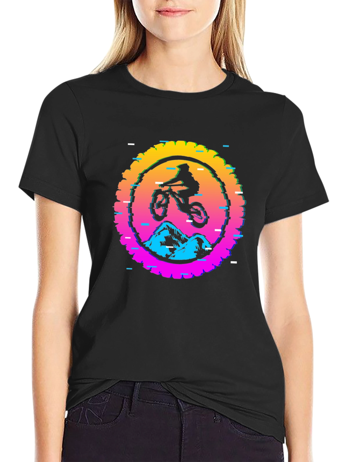 Mountain Biker Glitch Graphic Tee - Black