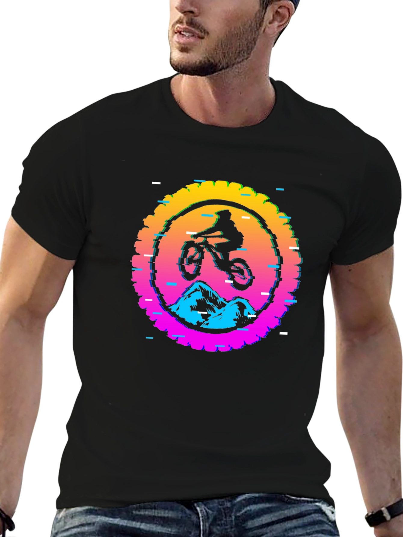 Mountain Biker Glitch Graphic Tee - Black