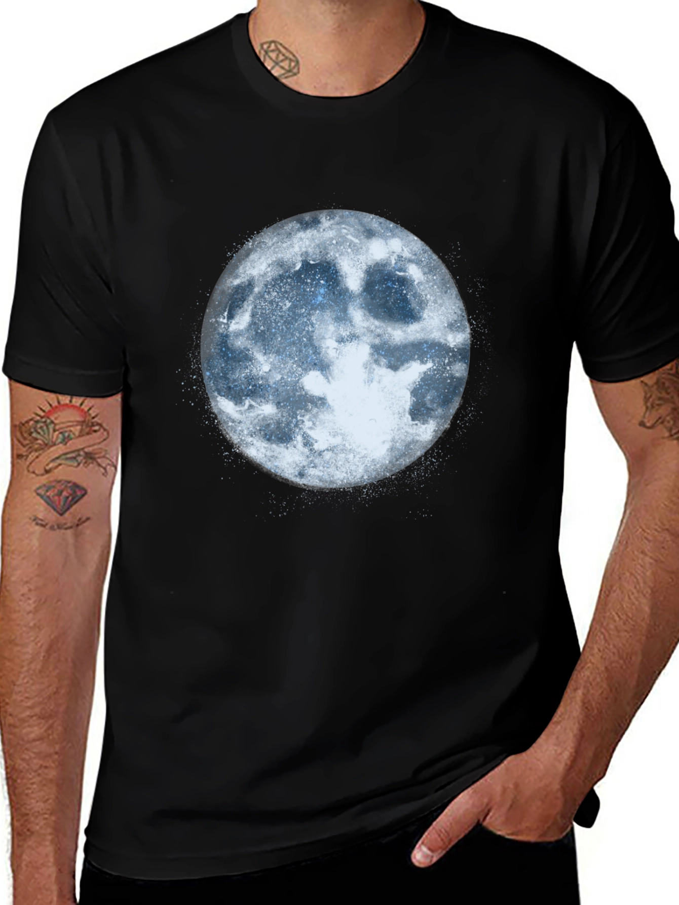 Mens Black T-Shirt with Moon Graphic