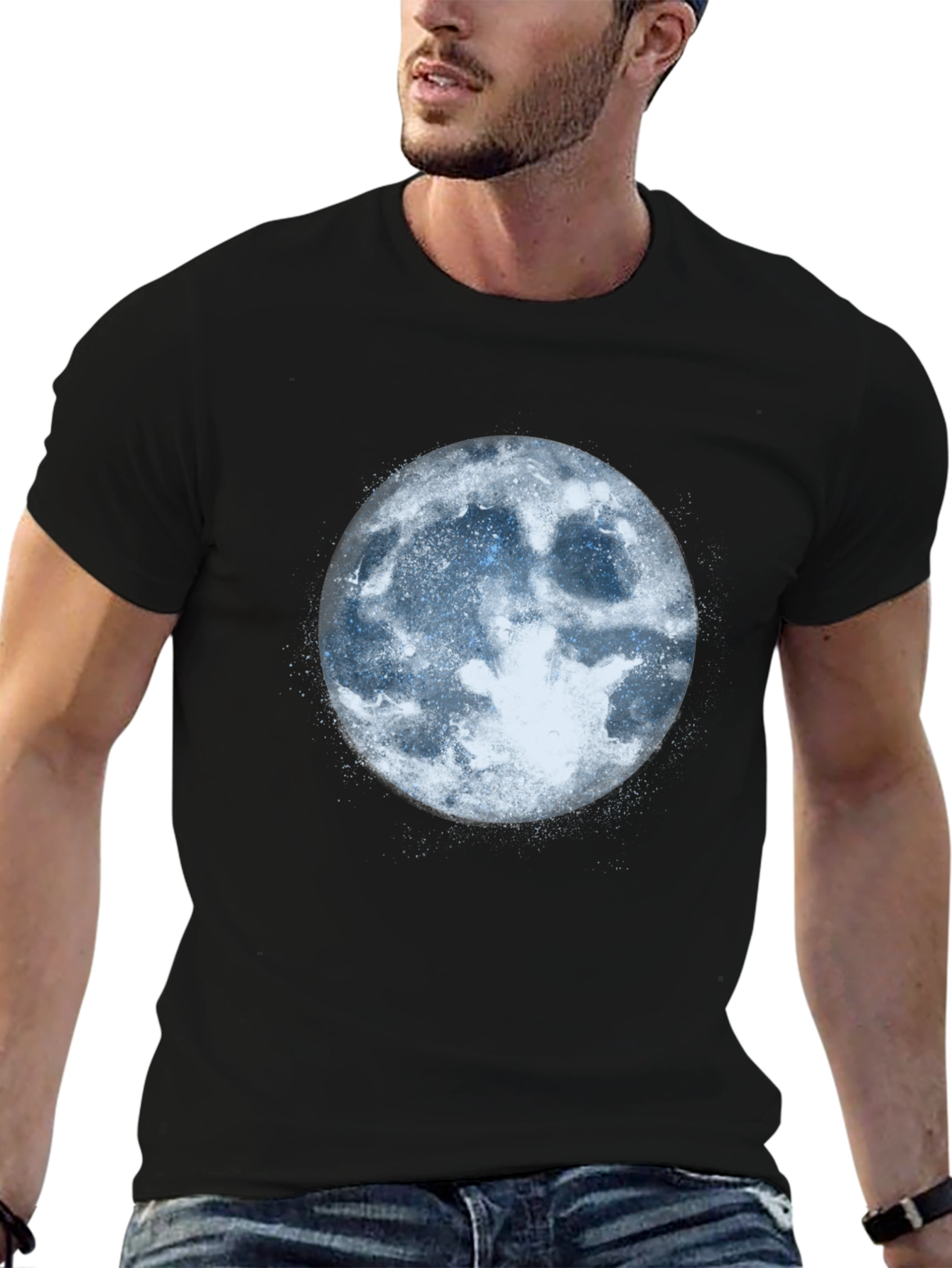 Mens Black T-Shirt with Moon Graphic