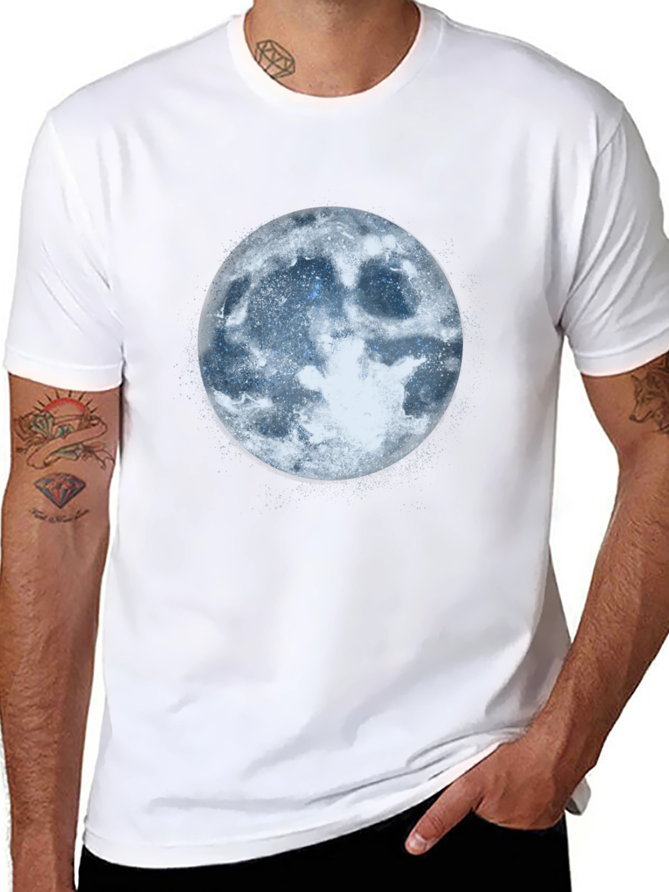 Mens Black T-Shirt with Moon Graphic