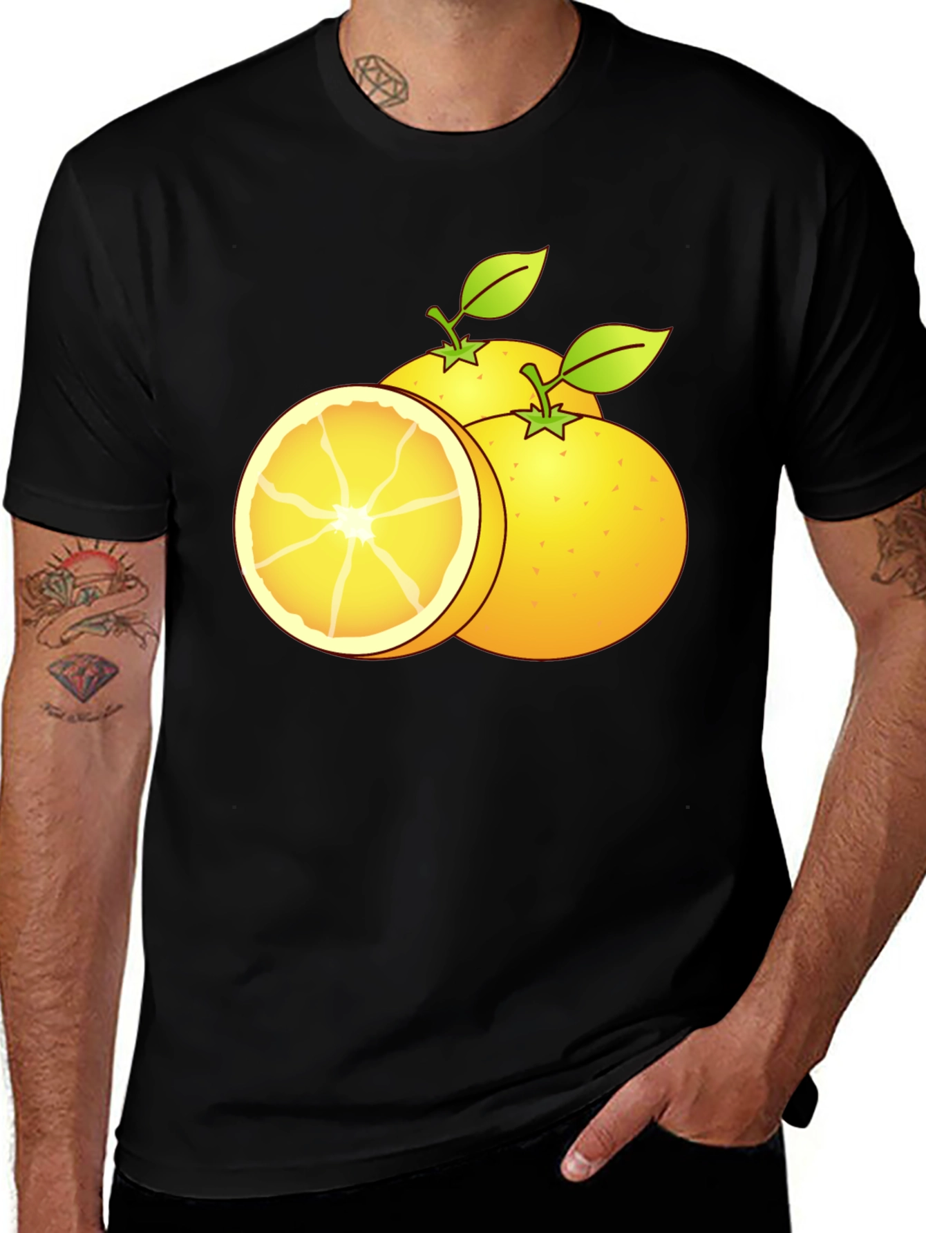 Citrus Fruit Graphic T-Shirt - Black Cotton Tee