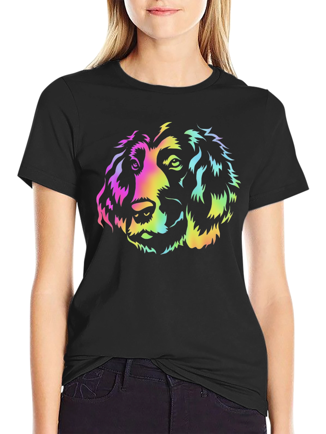 Rainbow Dog Graphic Black T-Shirt