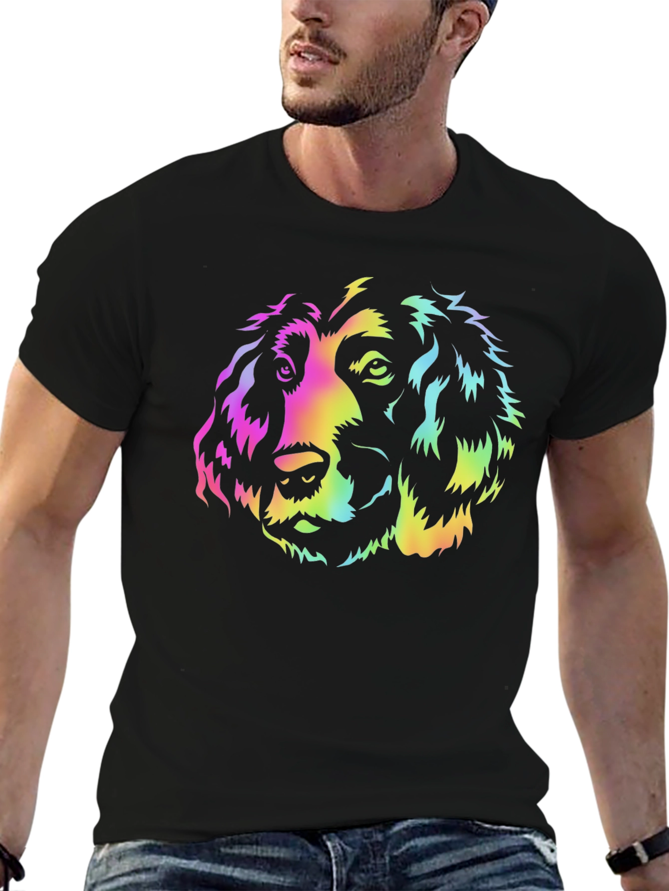 Rainbow Dog Graphic Black T-Shirt