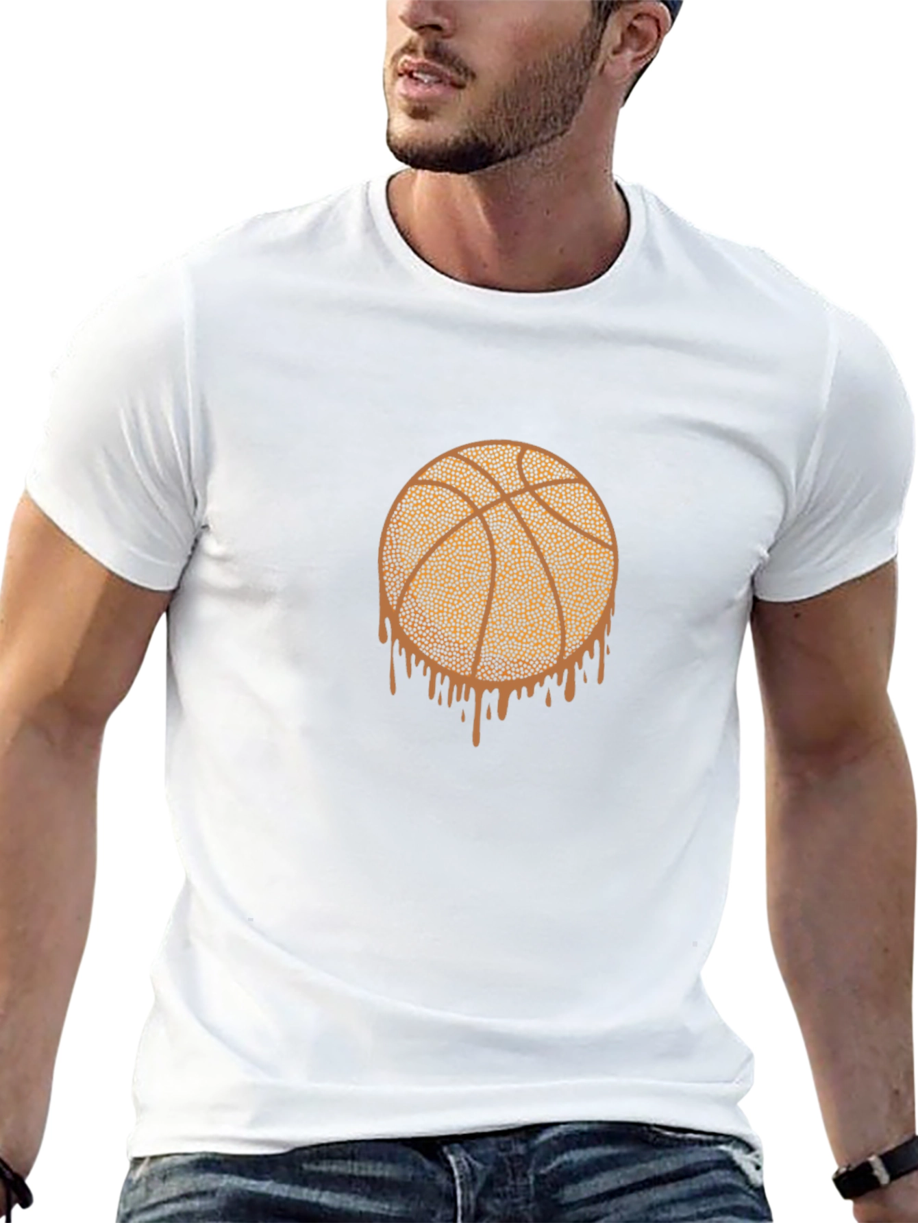 Dripping Basketball Graphic Tee - Black Cotton T-Shirt