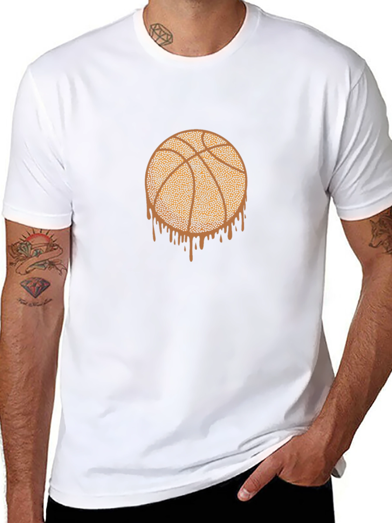 Dripping Basketball Graphic Tee - Black Cotton T-Shirt
