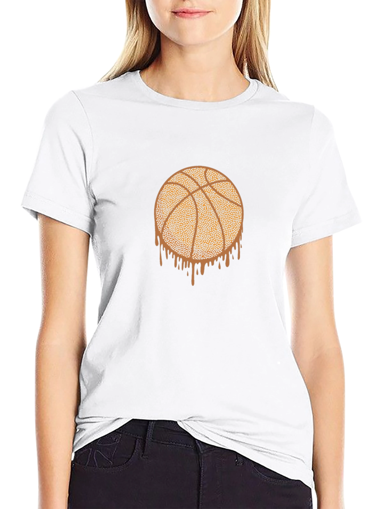 Dripping Basketball Graphic Tee - Black Cotton T-Shirt