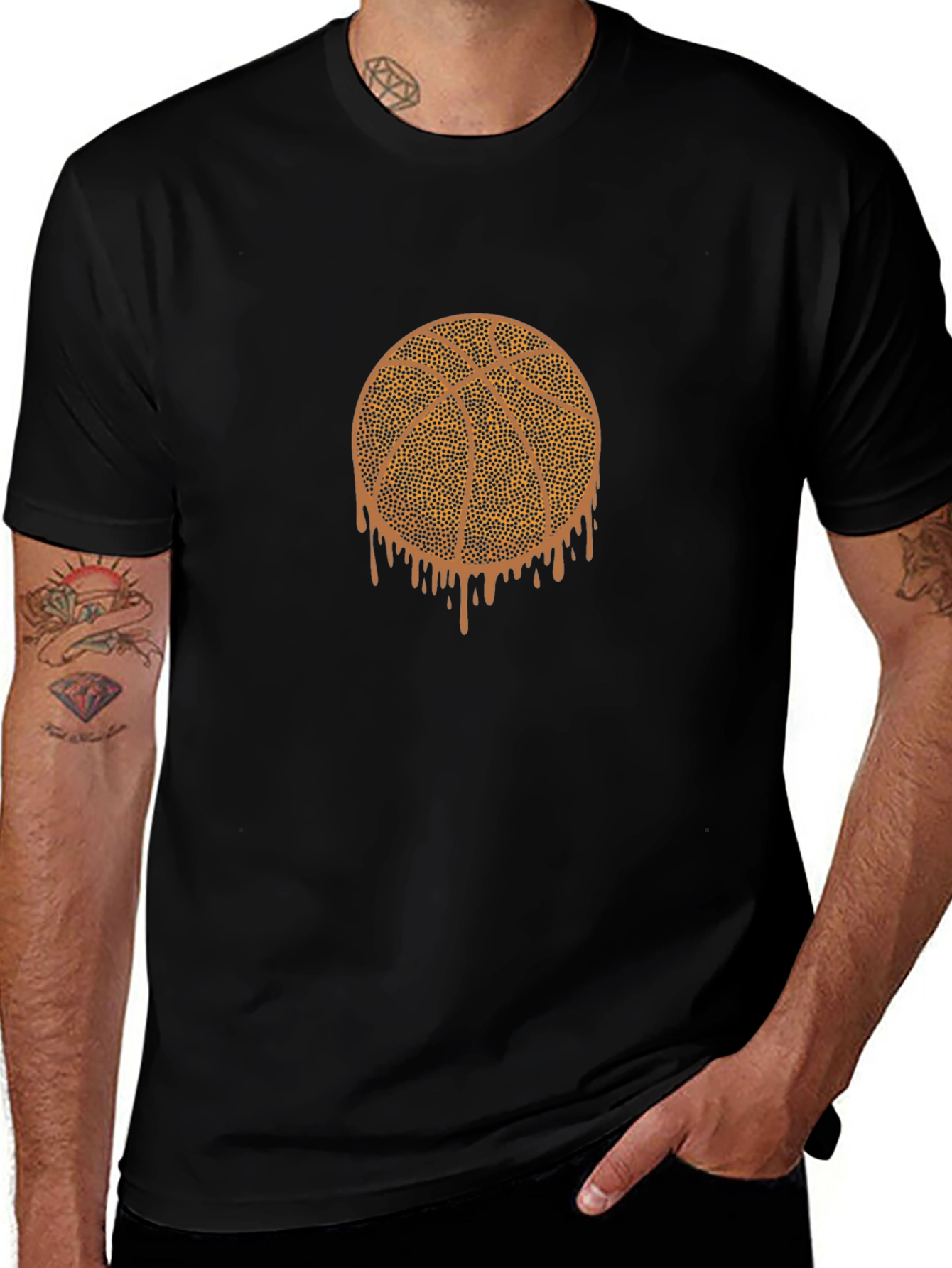 Dripping Basketball Graphic Tee - Black Cotton T-Shirt
