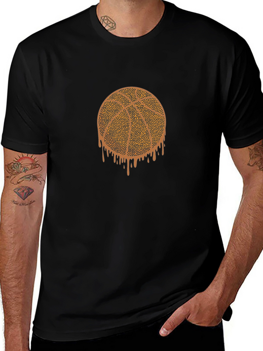 Dripping Basketball Graphic Tee - Black Cotton T-Shirt