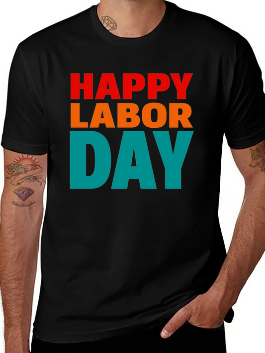 Happy Labor Day Graphic Tee - Black Crew Neck