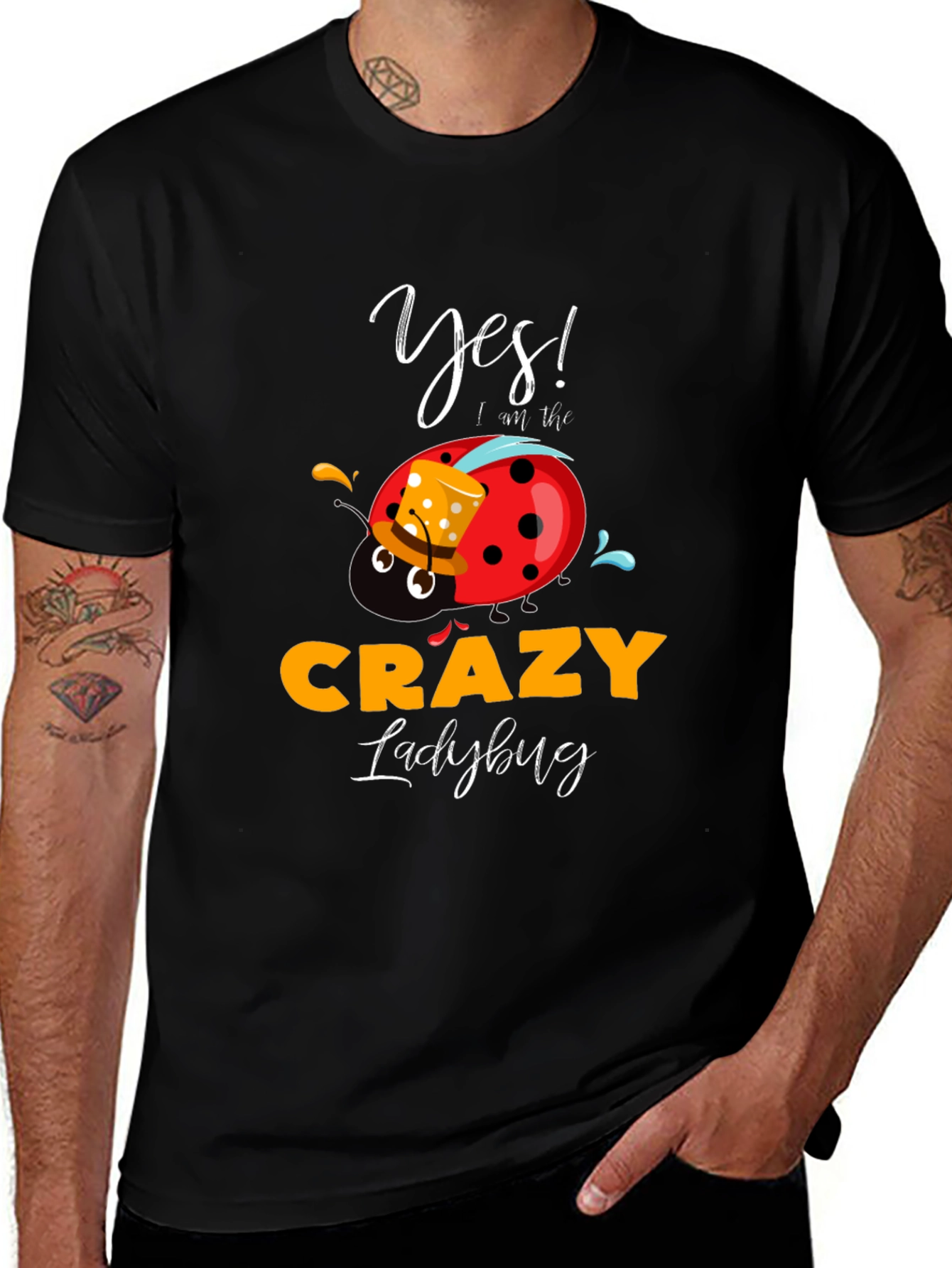 Crazy Ladybug Graphic T-Shirt Funny Novelty Tee