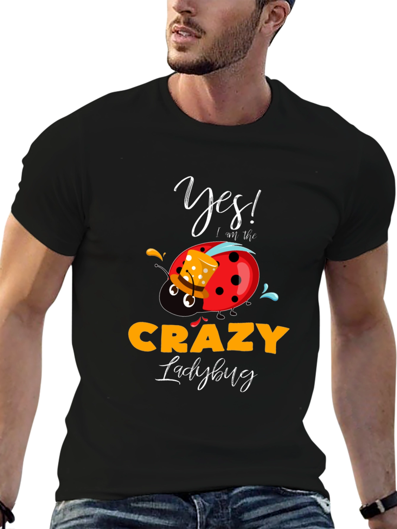 Crazy Ladybug Graphic T-Shirt Funny Novelty Tee
