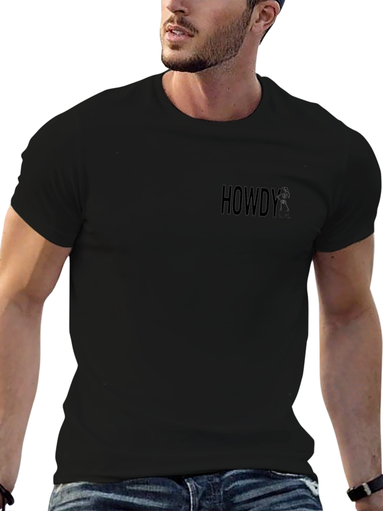 Mens Black Howdy Crew Neck T-Shirt