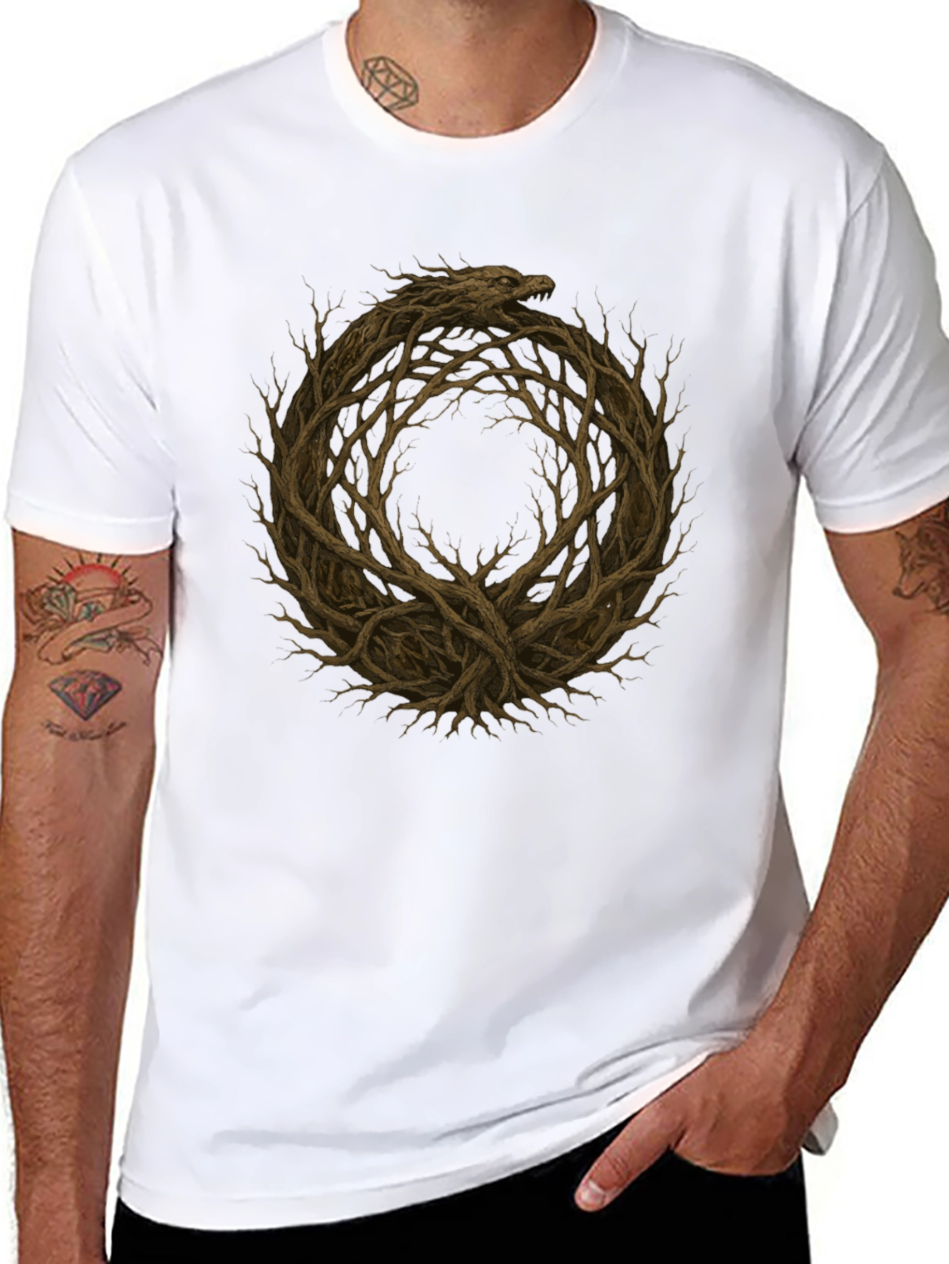 Ouroboros Tree Branch T-Shirt - Black