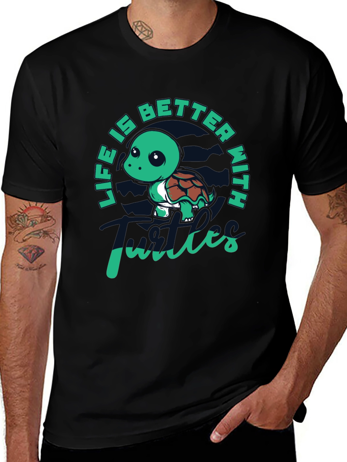 Life is Better with Turtles Black T-Shirt
