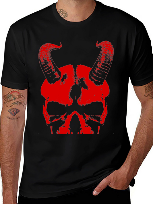 Skull & Horns Graphic T-Shirt - Devilish Design
