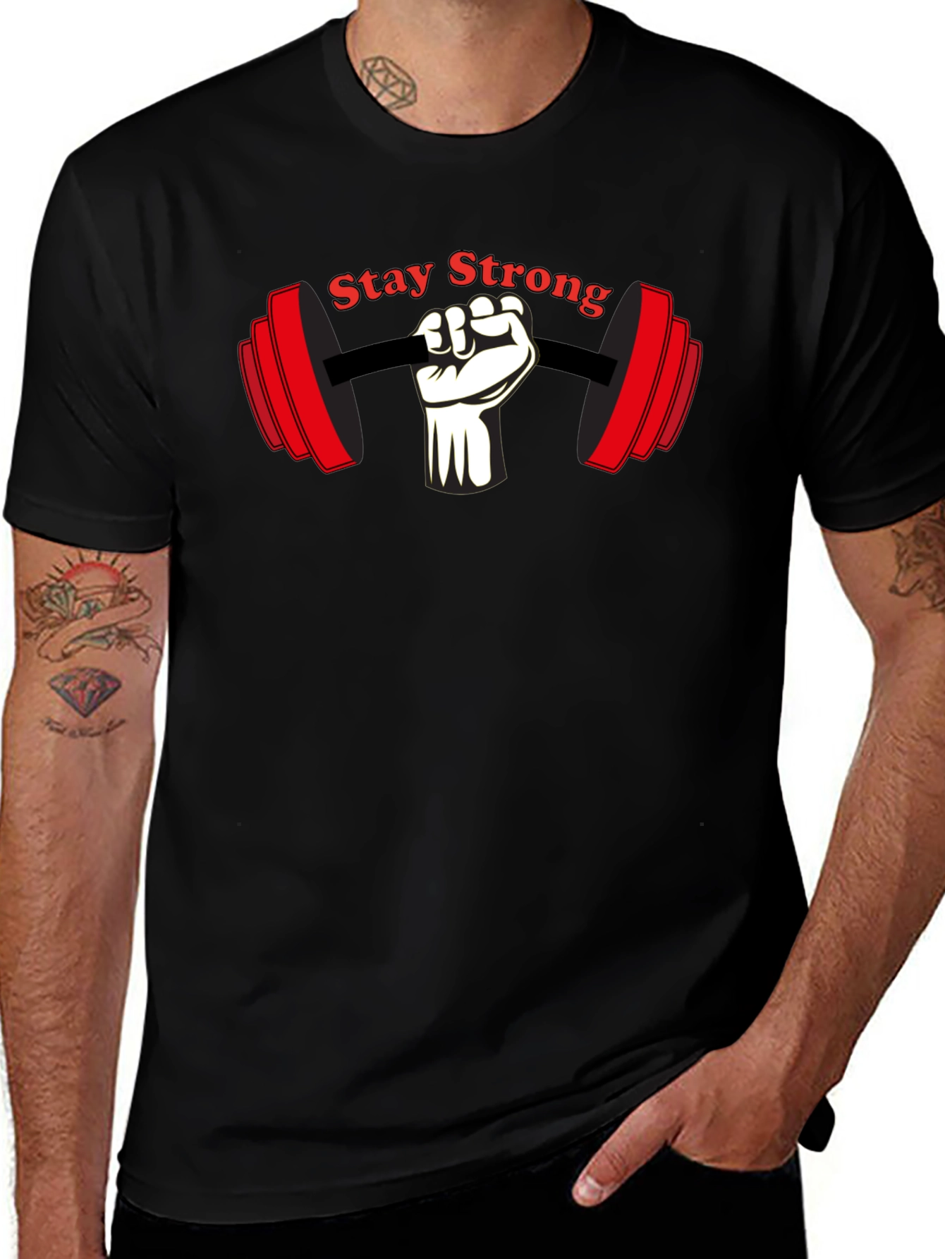 Stay Strong Gym T-Shirt Black Cotton Short Sleeve