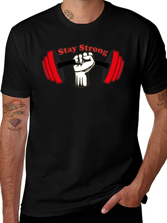 Stay Strong Gym T-Shirt Black Cotton Short Sleeve