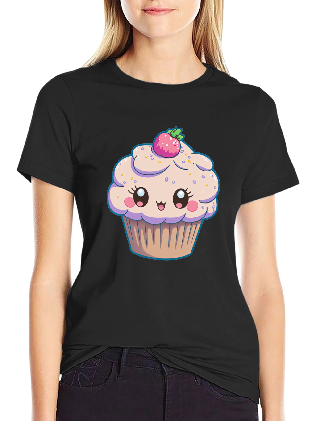 Cute Cupcake Graphic Black T-Shirt