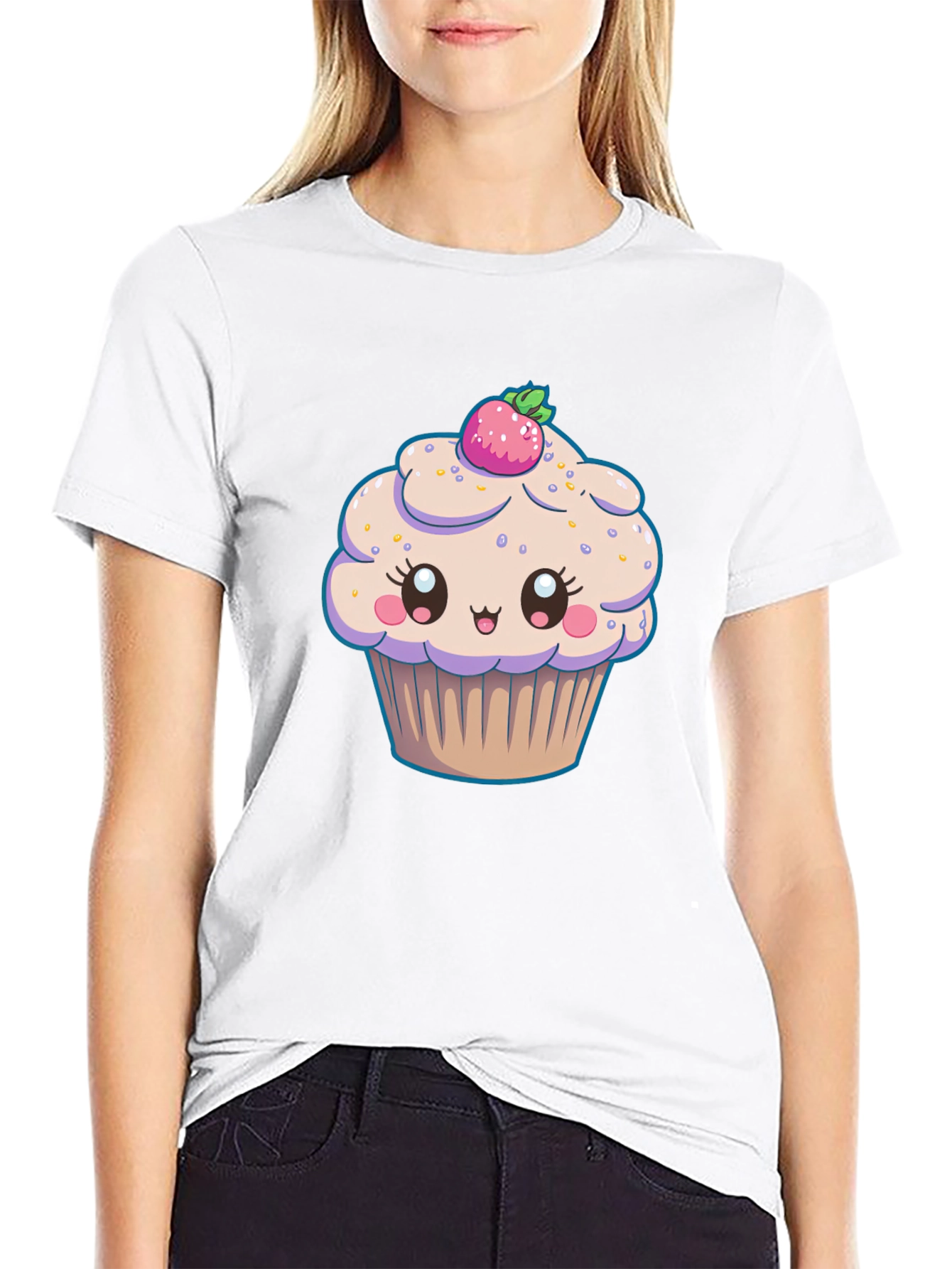 Cute Cupcake Graphic Black T-Shirt