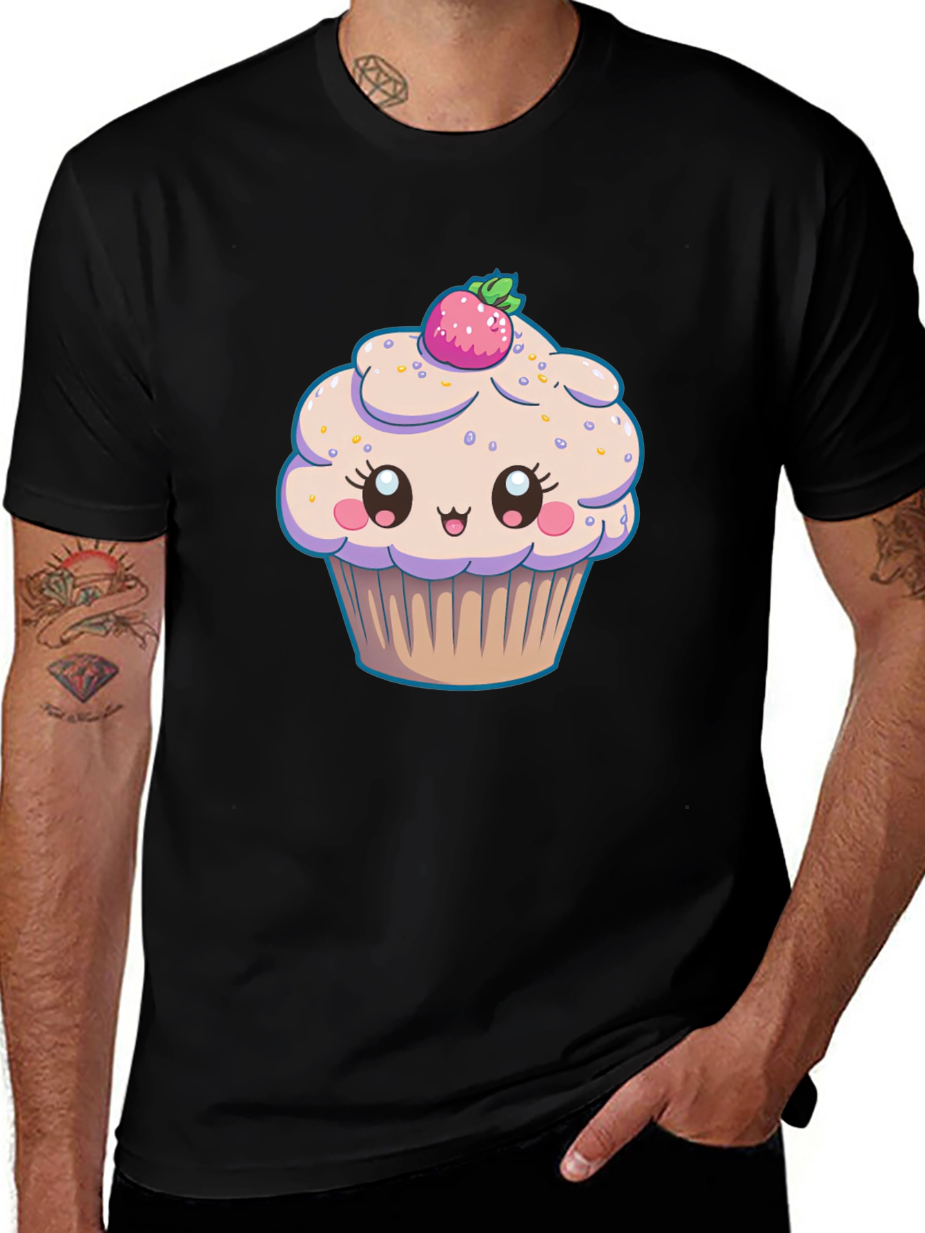 Cute Cupcake Graphic Black T-Shirt