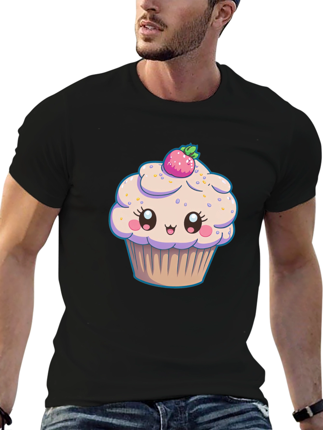 Cute Cupcake Graphic Black T-Shirt