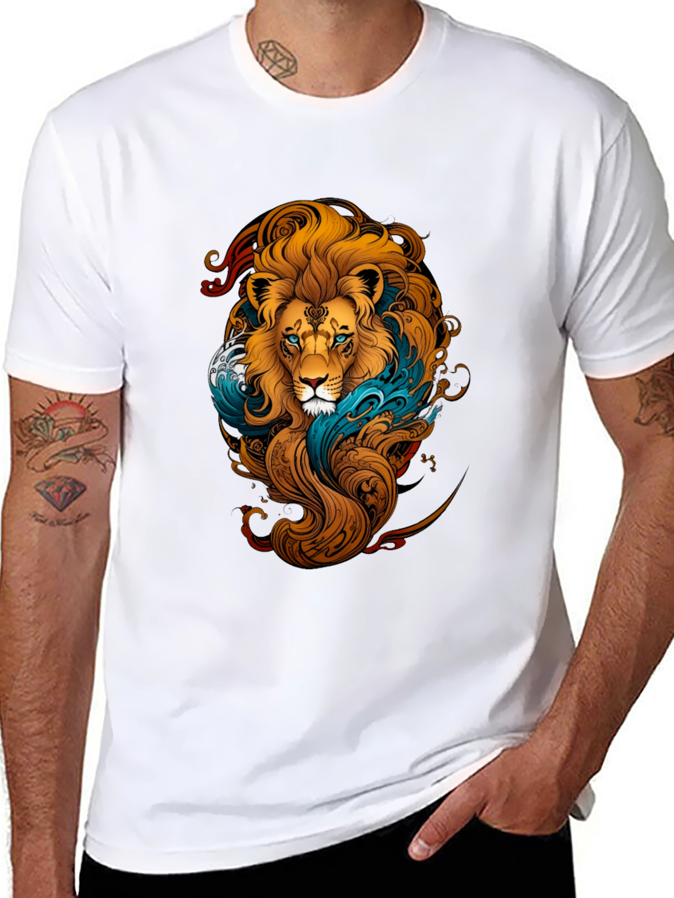 Lion Graphic Print Black T-Shirt