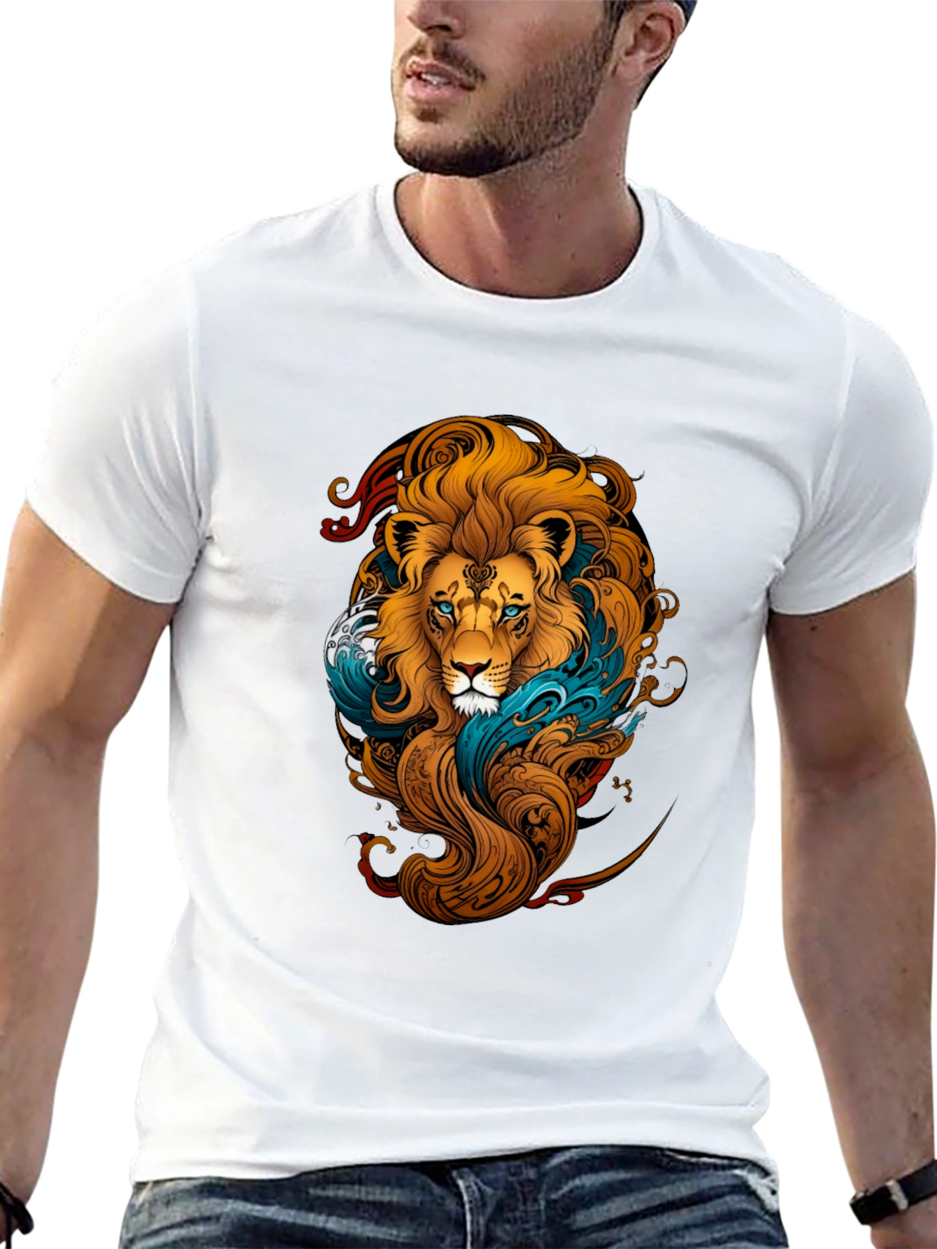 Lion Graphic Print Black T-Shirt