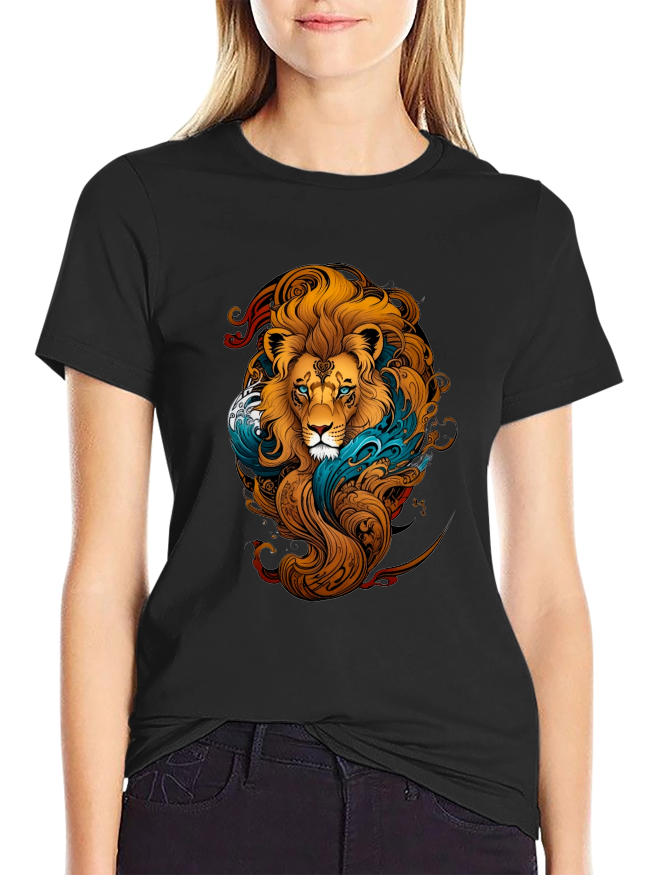 Lion Graphic Print Black T-Shirt