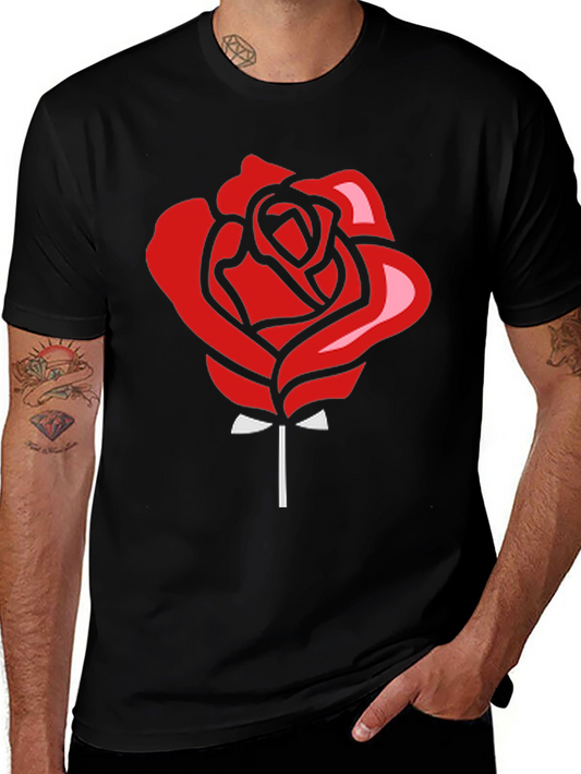 Rose Graphic T-Shirt - Black Short Sleeve Crew Neck