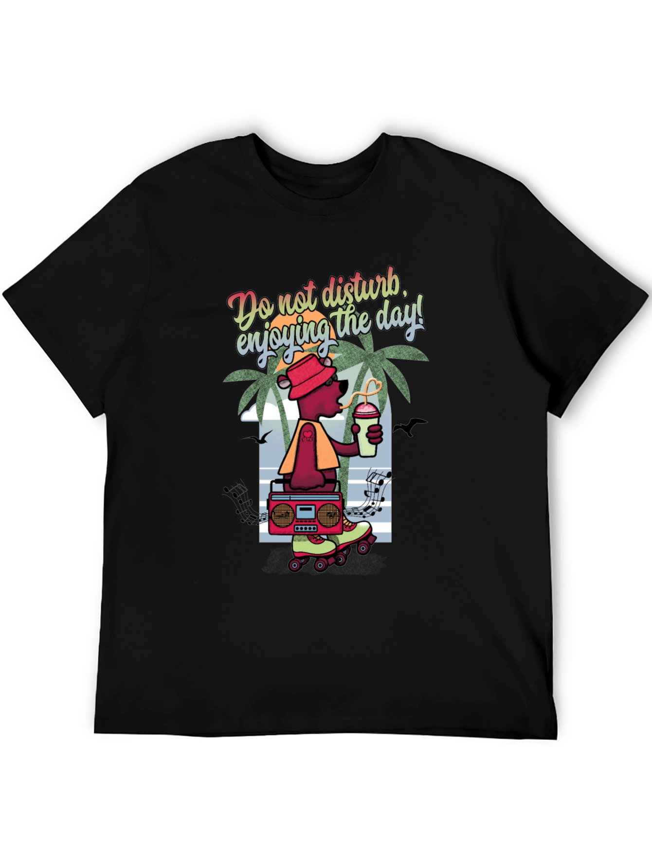 Cool Bear Graphic T-Shirt - Roller Skates and Boombox