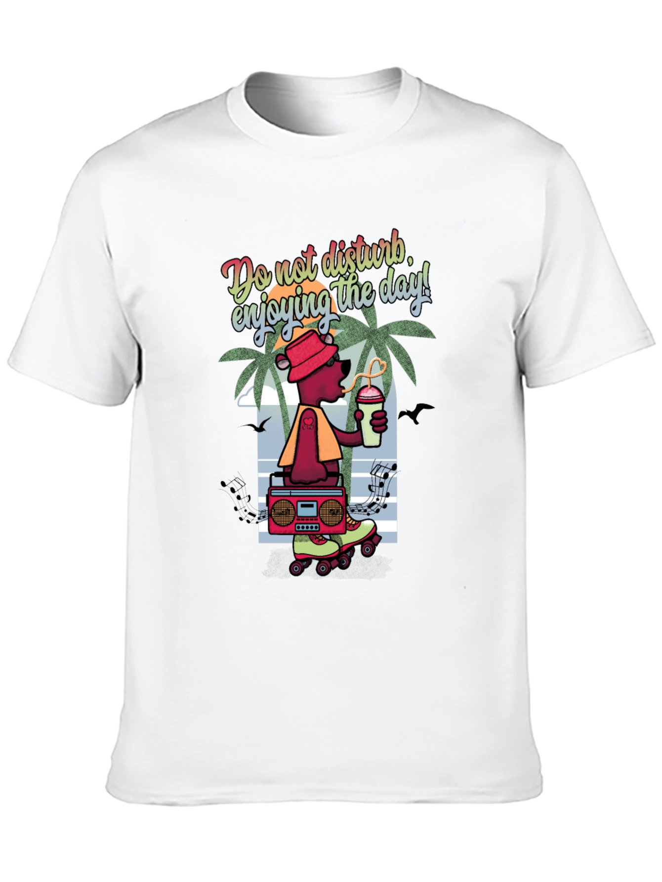Cool Bear Graphic T-Shirt - Roller Skates and Boombox
