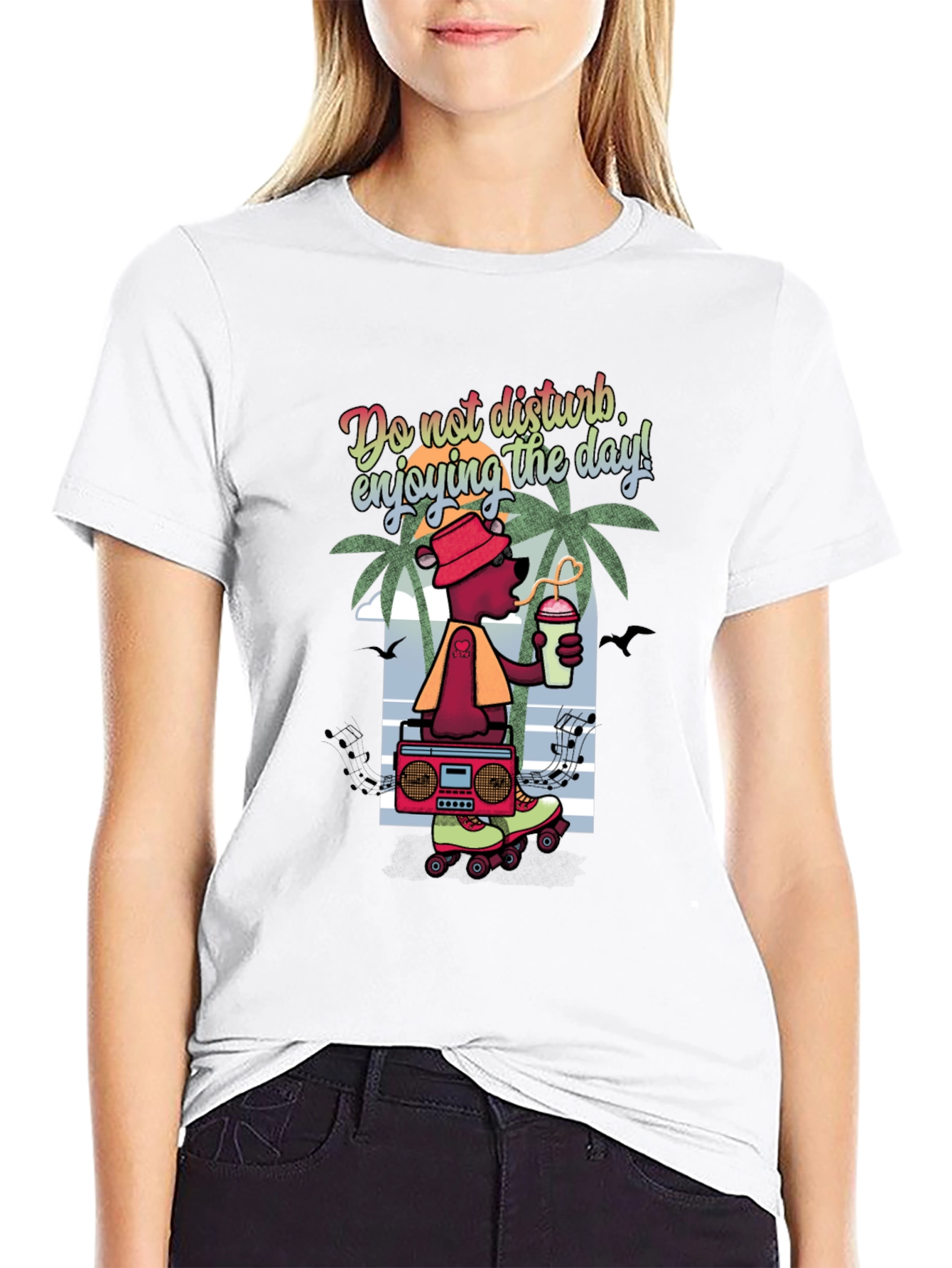Cool Bear Graphic T-Shirt - Roller Skates and Boombox