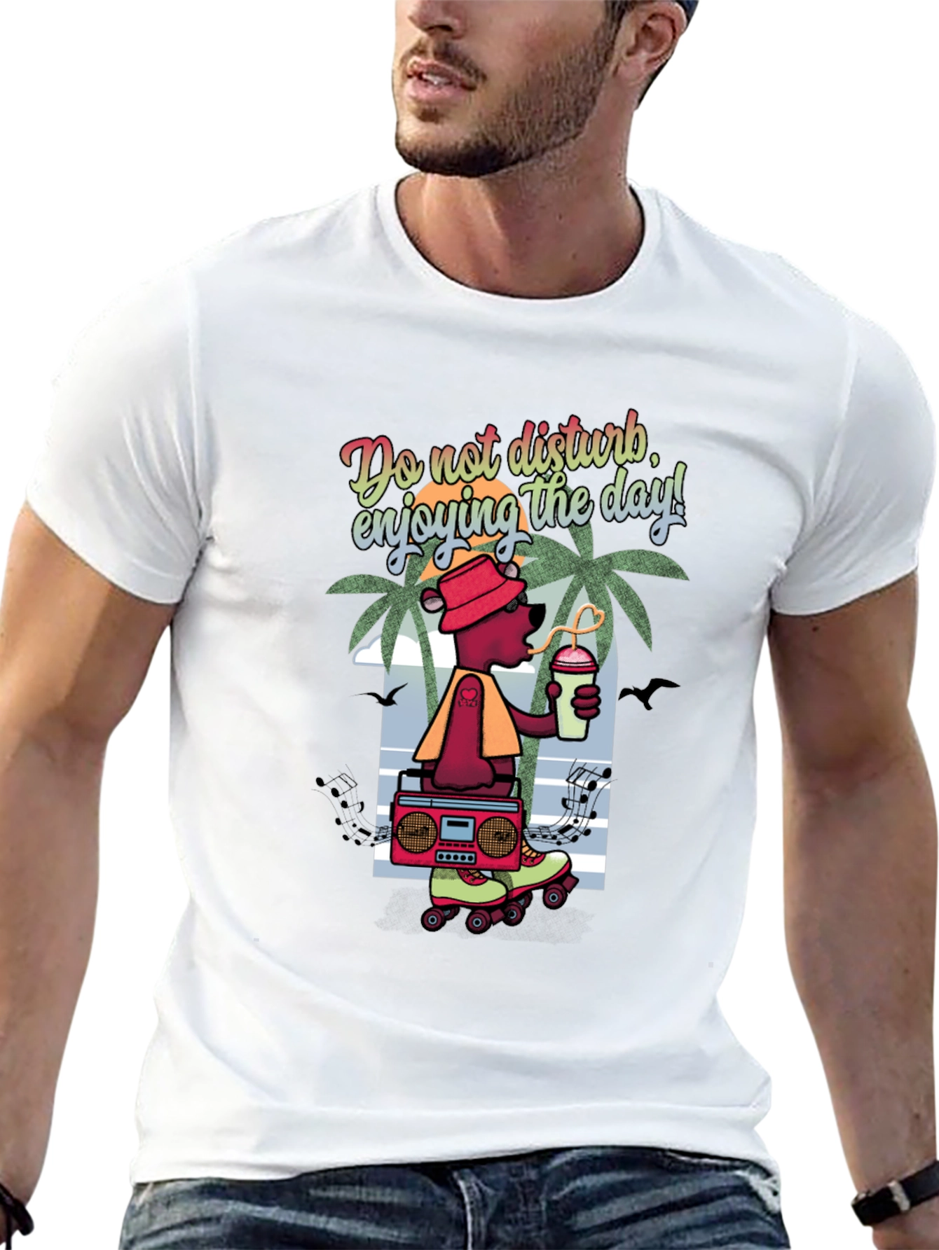 Cool Bear Graphic T-Shirt - Roller Skates and Boombox